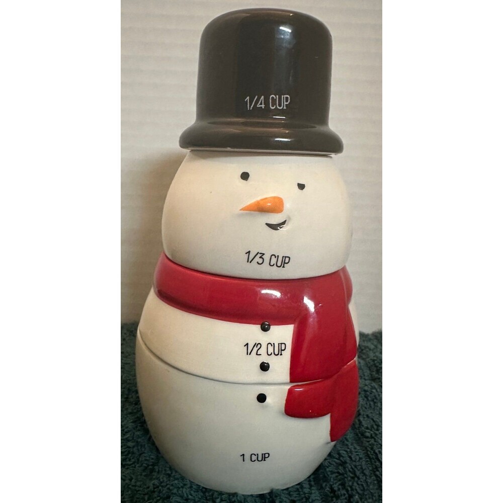 VTG Newclassic Christmas Ceramic Snowman Stackable Set of 4 Measuring Cups